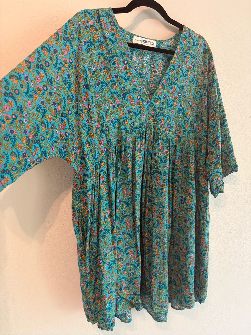 NATURAL LIFE Turquoise Floral V-Neck Tunic with Multicolor Print